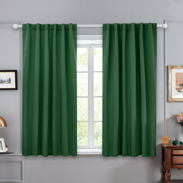 Deconovo Solid Back Tab and Rod Pocket Curtains Thermal Insulated Blackout Window Curtains for Kitchen 52x54 inch Dark Forest 2 Panels