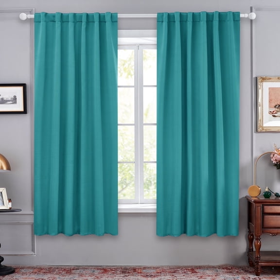 Deconovo Thermal Insulated Blackout Curtains for Kitchen, Back Tab and Rod Pocket Panels, Turquoise, 2 Pieces, 52"x54"