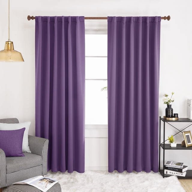 Deconovo Solid Back Tab and Rod Pocket Curtains Thermal Insulated Blackout Window Curtains for Living Room 52x84 inch Purple Grape 2 Panels