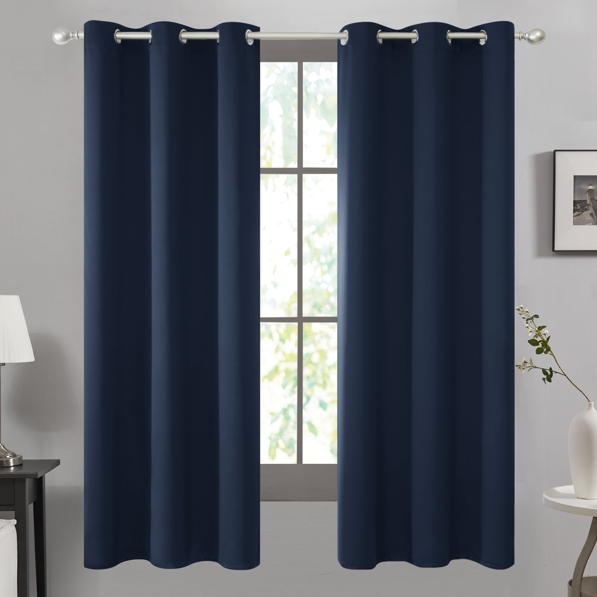 Melodieux Navy Blue Moroccan Blackout Curtains 45 Inches Long for Bedroom Small Windows, Room Darkening Grommet Drapes, 42 W x 45 L, 2 Panels