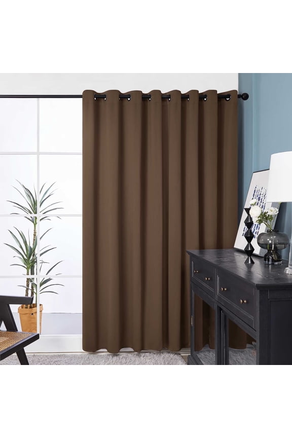 Wide Blackout Curtains for Sliding Glass Door 100"W x 84"L, Solid Thermal Insulated Room Divider Curtains, Grommet Top, Brown, 1 Panel