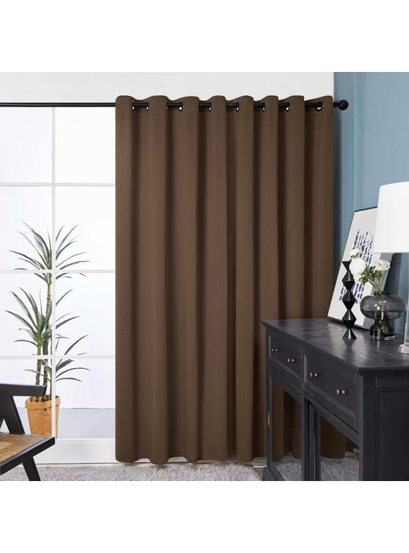 Deconovo Solid Blackout Curtains for Sliding Door 100x84 inch, Room Divider Curtains, Grommet Thermal Insulated Curtain Panel (Brown, 1 Panel)