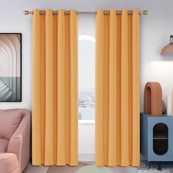 Deconovo Solid Blackout Window Curtains - Decorative Thermal Insulated Curtains and Drapes for Patio Door (52x108 inch, Orange, Set of 2 Panels)
