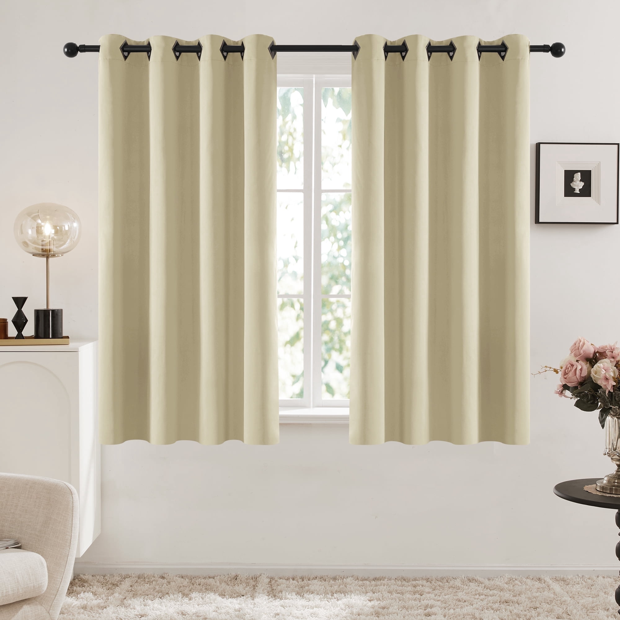 Deconovo Solid Grommet Blackout Curtains, Room Darkening for Bedroom, 52" x 63", Beige, 2 Panels