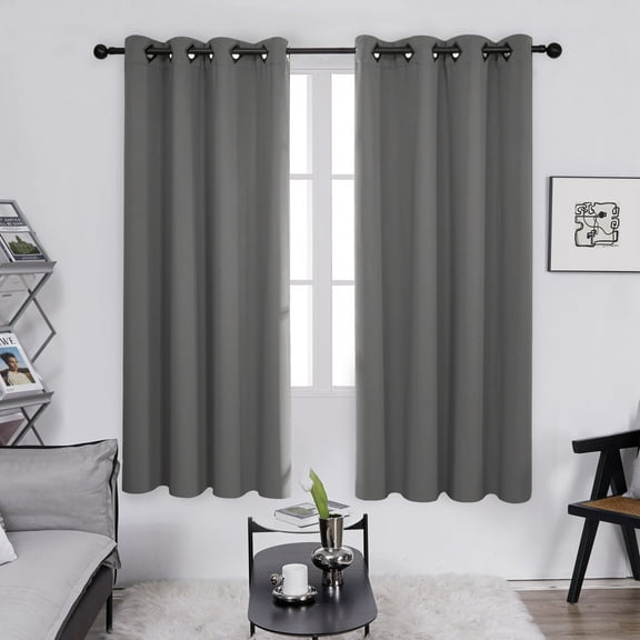 Deconovo Solid Grommet Blackout Curtains, Room Darkening for Bedroom, 52" x 63", Gray, 2 Panels