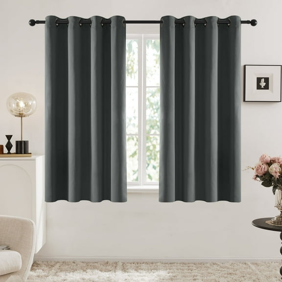 Deconovo Solid Grommet Blackout Curtains, Room Darkening for Bedroom, 52" x 63", Gray, 2 Panels