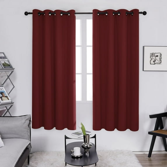 Deconovo Solid Grommet Blackout Curtains, Room Darkening for Bedroom, 52" x 63", Red, 2 Panels