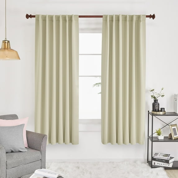 Deconovo Solid Insulated Thermal Window Blackout Shades Rod Pocket and Back Tab Curtains Window Coverings Curtains for Living Room 52x63 inch Beige 2 Panels