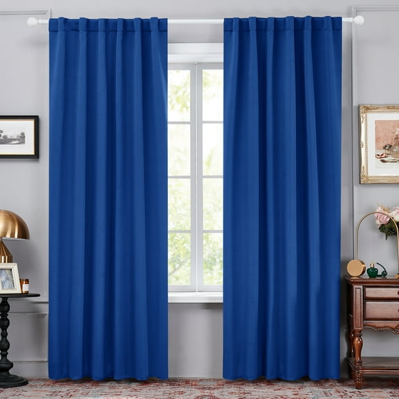 Deconovo Solid Rod Pocket Curtains Room Darkening Curtains Blackout Thermal Insulated Curtains for Patio Door 52x95 inch Royal Blue Set of 2