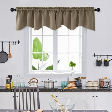 Deconovo Solid Rod Pocket Valances Blackout Short Curtains Scalloped Valances for Basemet 42x18 Inch Khaki 2 Pcs