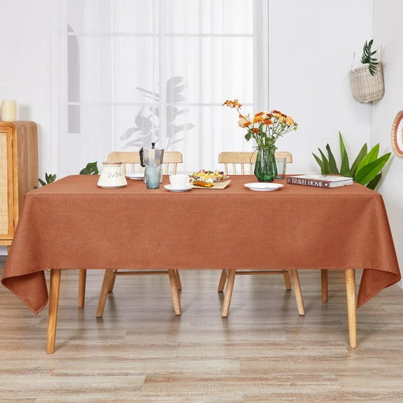 Deconovo Rectangle Tablecloth, Waterproof Solid Color Table Cover with Rolled Sides for Dining Room and Party Decor, 54"x102", Brick Red