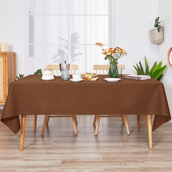 Deconovo Fall Rectangle Tablecloth, Waterproof Solid Color Table Cover with Rolled Sides for Thanksgiving Dining Decor, 54"x102", Brown
