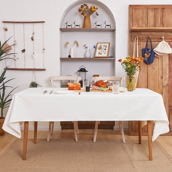 Deconovo Solid Tablecloth Rectangle Water Rsistant Table Cloth with Roll Side for Dining Room 54x72 inch White