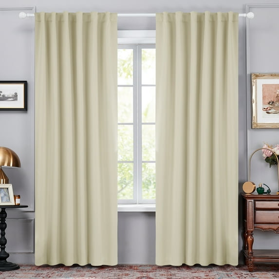 Deconovo Solid Thermal Insulated Room Darkening Curtain Rod Pocket and Back Tab Blackout Curtains for Bedroom 52x84 inch Beige 2 Panels