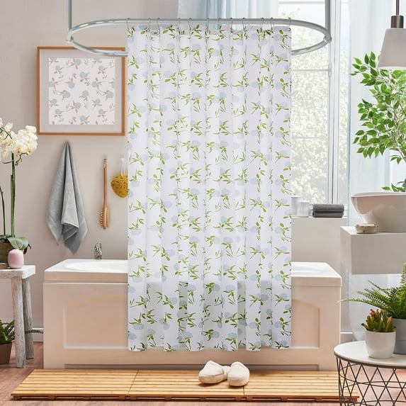 Deconovo Original Design Fabric Shower Curtain, White with Green, 72W x 78L Inch, Waterproof Easy to Clean Bathroom Curtain