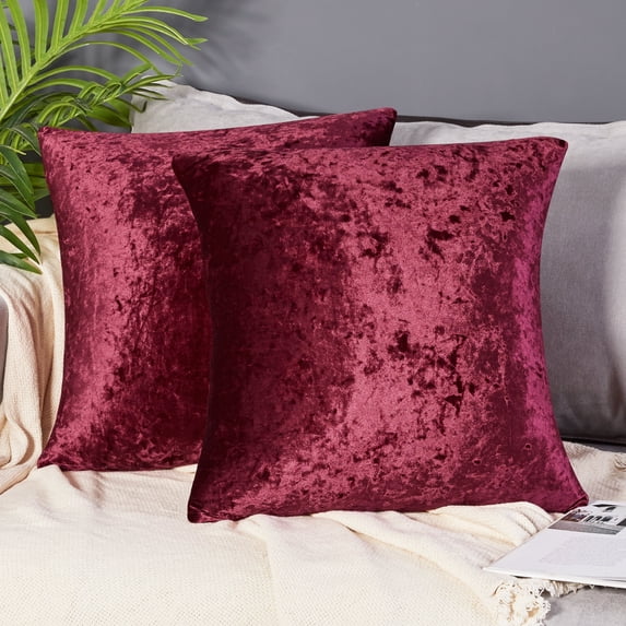 Deconovo Square Crushed Velvet Pillow Covers Christmas Decorations for Bed Soft Throw Pillow Covers Pack of 2 Wine Red 24 x 24 inch