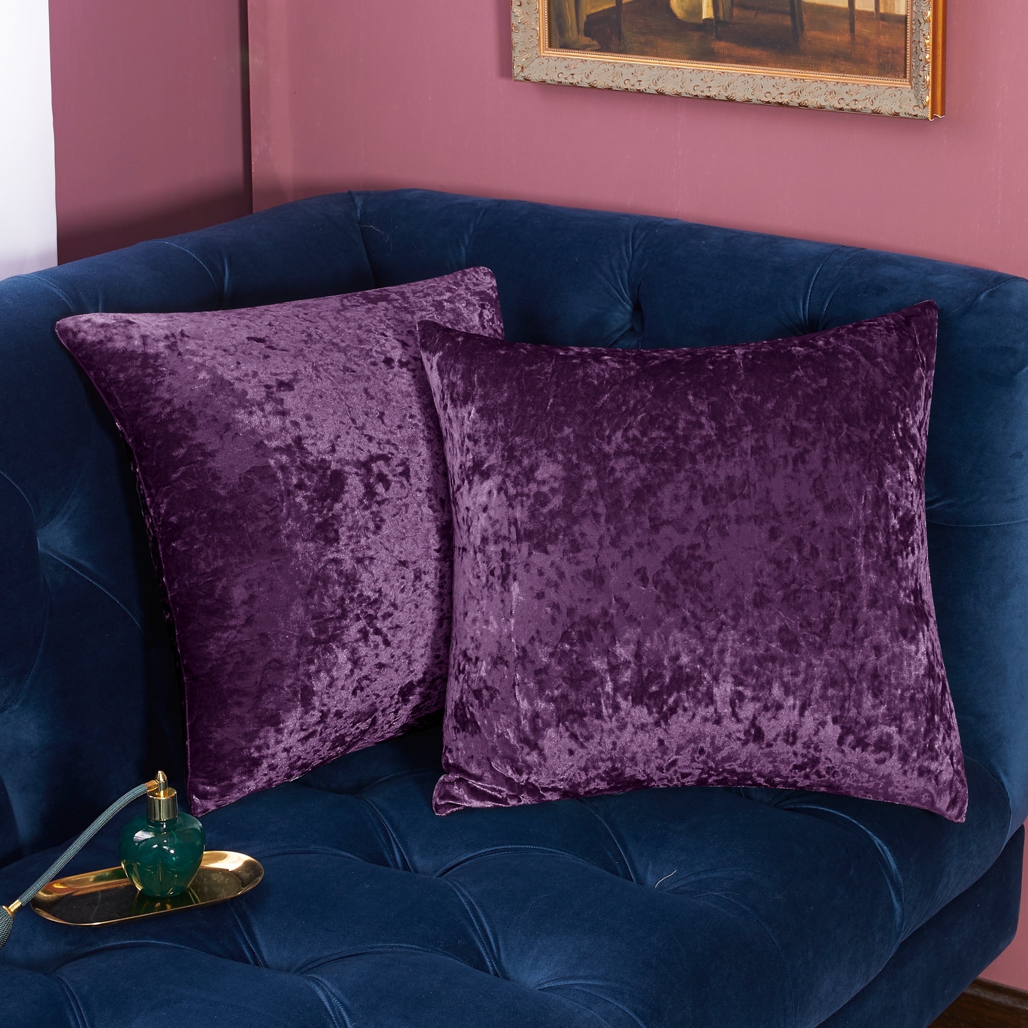 Deconovo Square Crushed Velvet Pillow Covers for Bed Soft Throw Pillow Covers Pack of 2 Dark Purple 24 x 24 inch Walmart