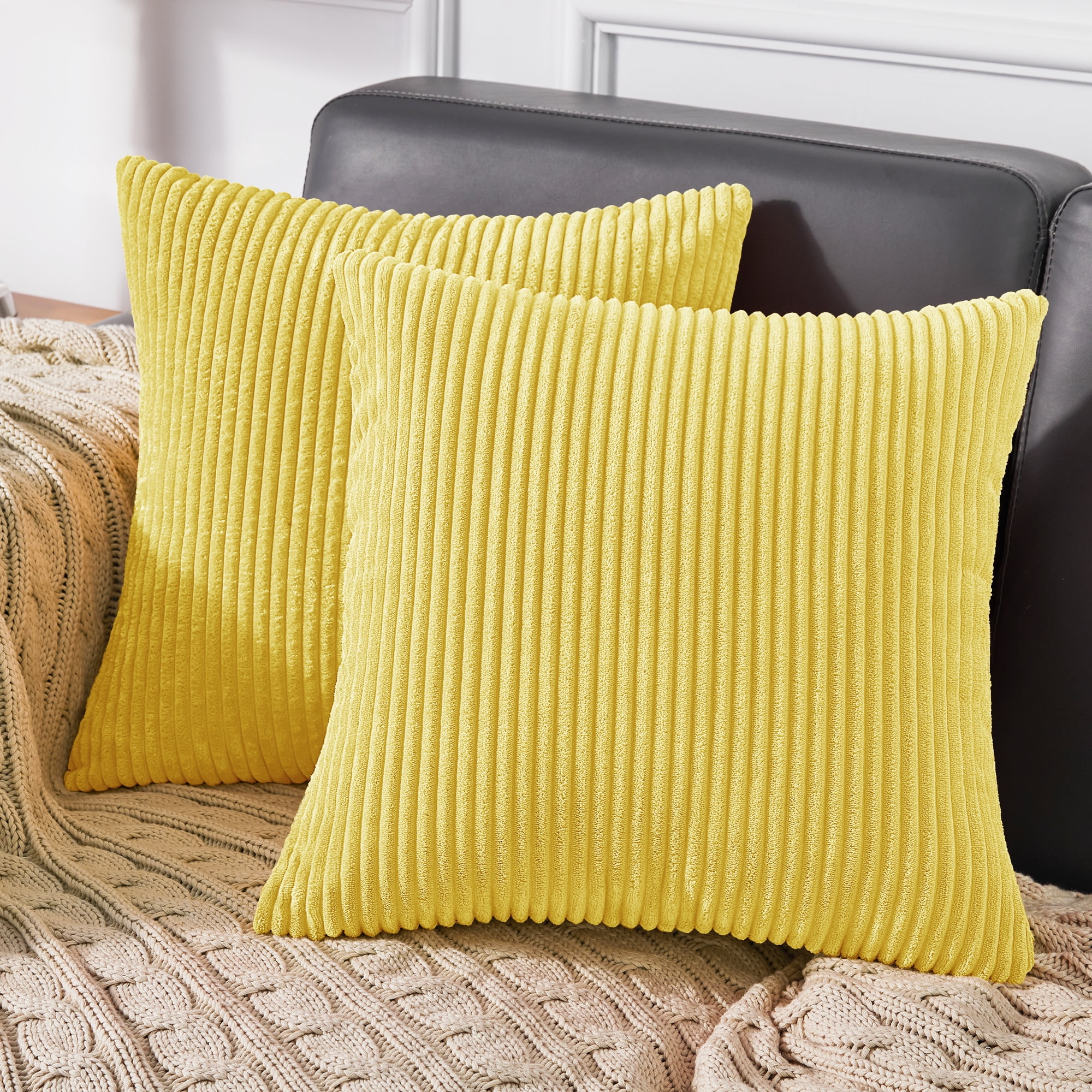 Pack Of 2 Corduroy Soft Soild Decorative Square Throw Pillow Covers Set Cushion  Cases Pillowcases For Sofa Bedroom Couch 18 X 18 Inch Golden Yellow