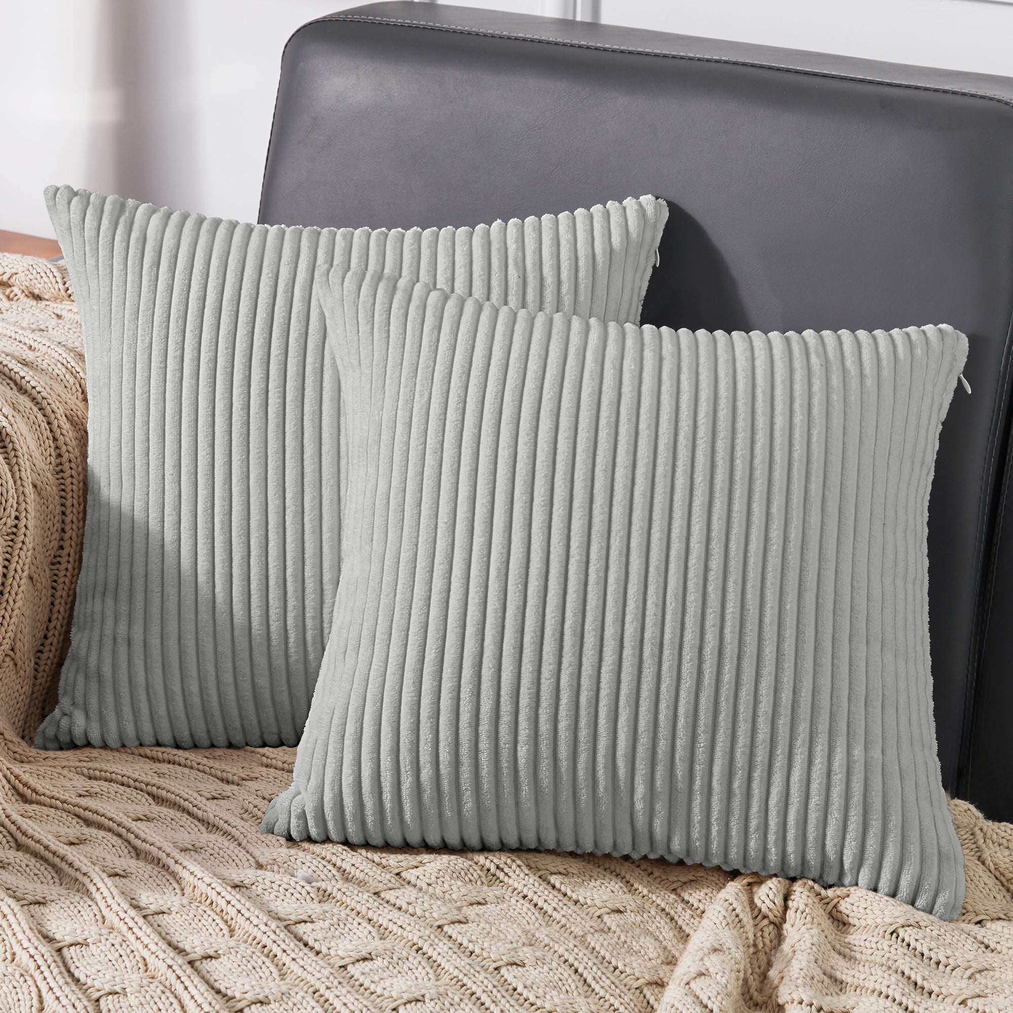 Square Corduroy Throw Pillow Cover, Striped Cushion Cover for Bedroom