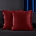 thumbnail image 1 of Deconovo Square Velvet Throw Pillow Covers Pom Poms Decorative Pillowcase for Couch Bedroom Car Pack of 2 16 x 16 inch Wine Red, 1 of 7
