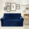 thumbnail image 1 of Deconovo Stretch Strapless Sofa Slipcover Solid Color Premium Velvet Plush Sofa Cover for Loveset Navy Blue, 1 of 6