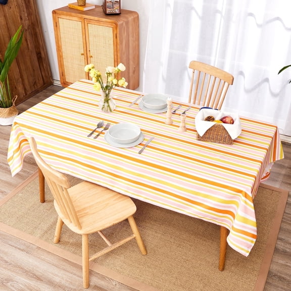 Deconovo Orange Striped Tablecloth, Waterproof Printed Polyester Table Cover for Dining Room, 60 x 102 in, Rectangle, 1 Pack