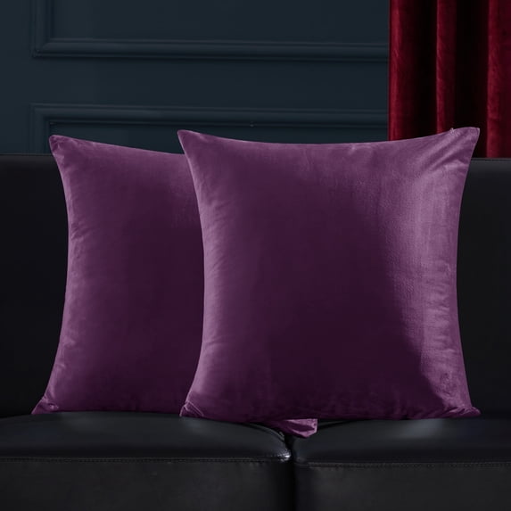 Deconovo Super Soft Velvet Pillow Covers Square Decorative Pillowcase for Couch Sofa Bed, Eggplant Purple, 20 x 20 inch, Pack of 2