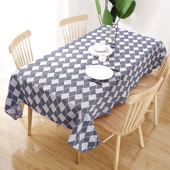 Deconovo Tablecloth Jacquard Diamond Leaf Waterproof Rectangular Table Cover for Dining Table 60 x 102 Inch Navy Blue 1 Pack