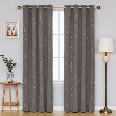 Deconovo Taupe Blackout Curtains and Drapes 84 inch Length 2 Panels Set Bedroom Grommet Curtains with Floral Design (2 Panels, 52" x 84")