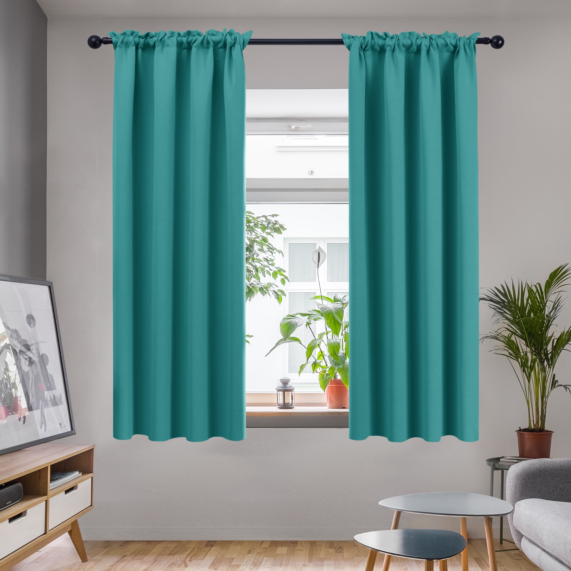 Deconovo Teal 2Panel Blackout Curtains 42W x 63L Inch, Thermal, for