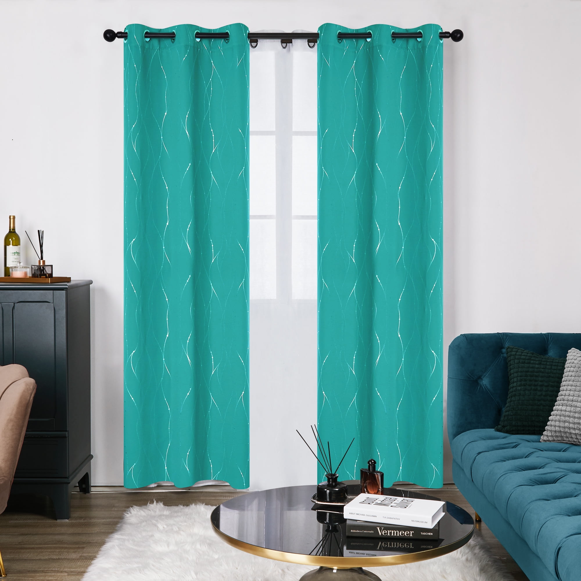 Deconovo Teal Blackout Curtains for Bedroom and Living Room, 84 inch