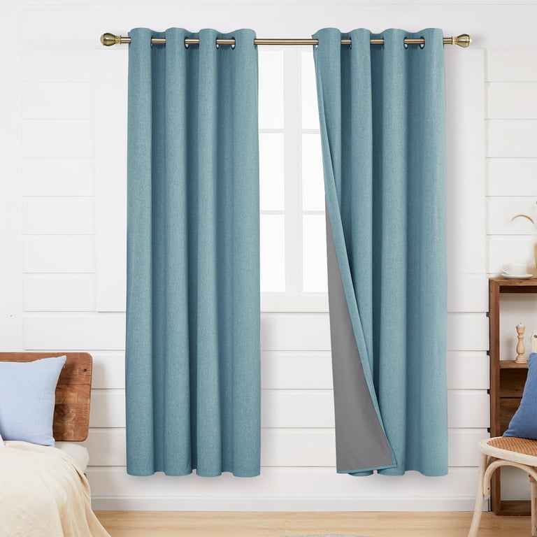 Deconovo Teal Curtains 72 Inch Long 2 Pcs 100 Blackout Linen Textured Thermal Curtain Ds Soundproof Window Treatment For Bedroom 52 X Set Of Com