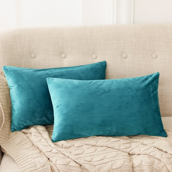 Deconovo Teal Pillow Covers Velvet Decorative Throw Pillow Covers Short Plush Pillow Covers for Couch, 12"x 20", Teal, 2 Pack