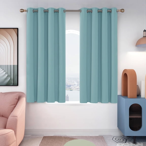 Deconovo Teal Short Blackout Curtains for Kitchen - Grommet Thermal Insulated Room Darkening Small Window Curtains (52x45 inch, Teal, Set of 2 Panels)