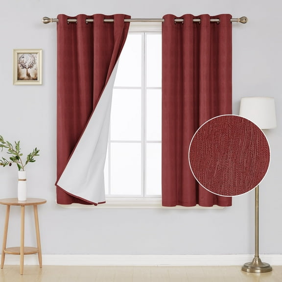 Deconovo New Year Short Blackout Curtains Thermal Grommet Panels, 52 x 45 Inch, Red, 2 Panels