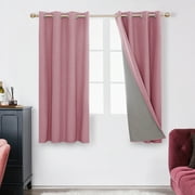 Deconovo Textured Linen 100% Blackout Curtains for Bedroom Grommet Soundproof Curtain Thermal Window Treatment, 52 x 54 inch, Pink, Set of 2