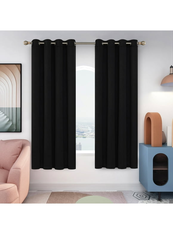 Deconovo Thermal Insulated Blackout Curtains 52x72 inch - Grommet Room Darkening Window Curtains for Bedroom (52x72 inch, Black, Set of 2 Panels)