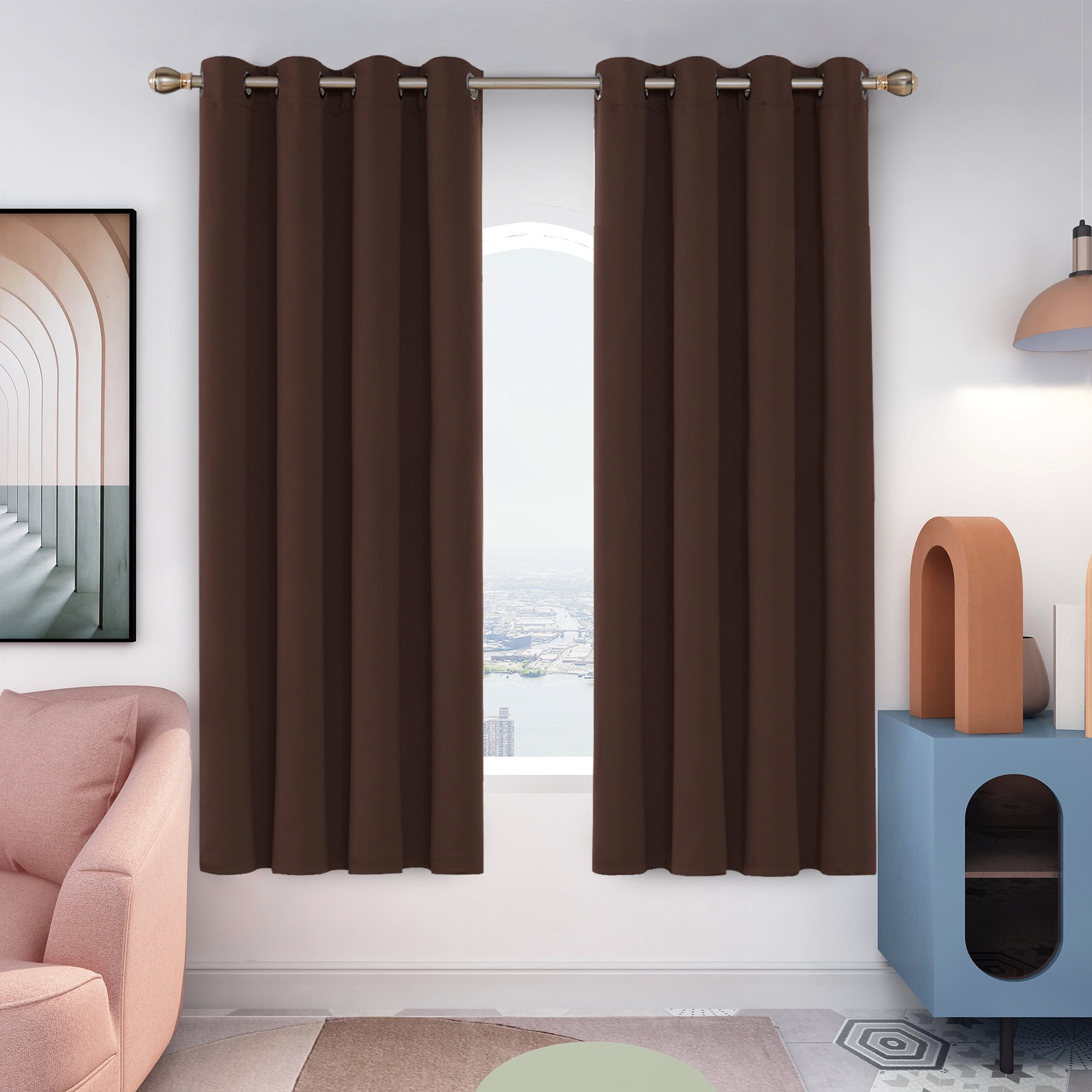 Deconovo Thermal Insulated Blackout Curtains 52x72 inch - Grommet Room Darkening Window Curtains for Bedroom (52x72 inch, Chocolate, Set of 2 Panels)