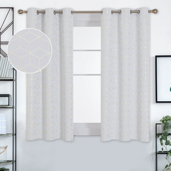 Deconovo Thermal Insulated Blackout Curtains for Bedroom and Living Room, Bright White, 42W x 54L Inch, Gold Diamond Foil Print Window Drapes, 2 Panels