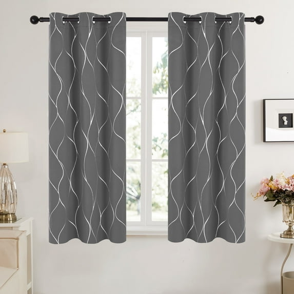 Deconovo Thermal Insulated Blackout Curtains for Bedroom, Light Gray, 42"x45", 2 Panels, Wave Print