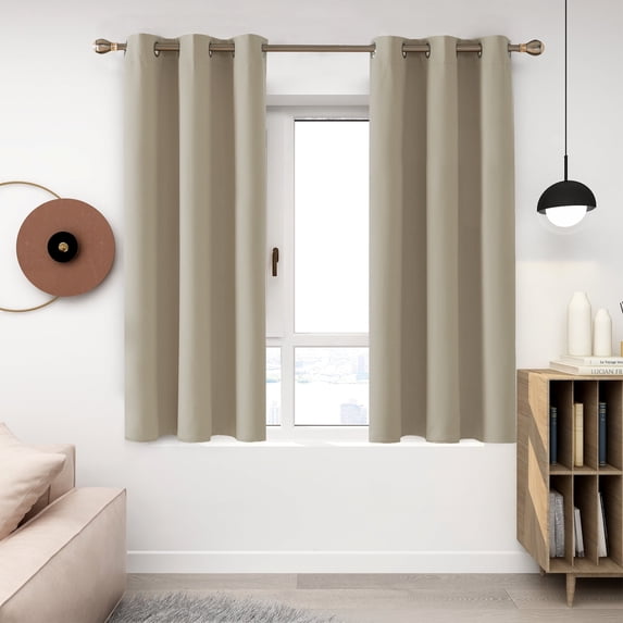 Deconovo Short Blackout Curtains for Kitchen Windows, Grommet Thermal Insulated Curtains (Beige, 42"x45", 2 Panels)