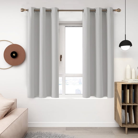 Deconovo Short Room Darkening Curtains for Kitchen Windows, Thermal Insulated Grommet Curtains Set of 2, Silver Gray, 42"x45"