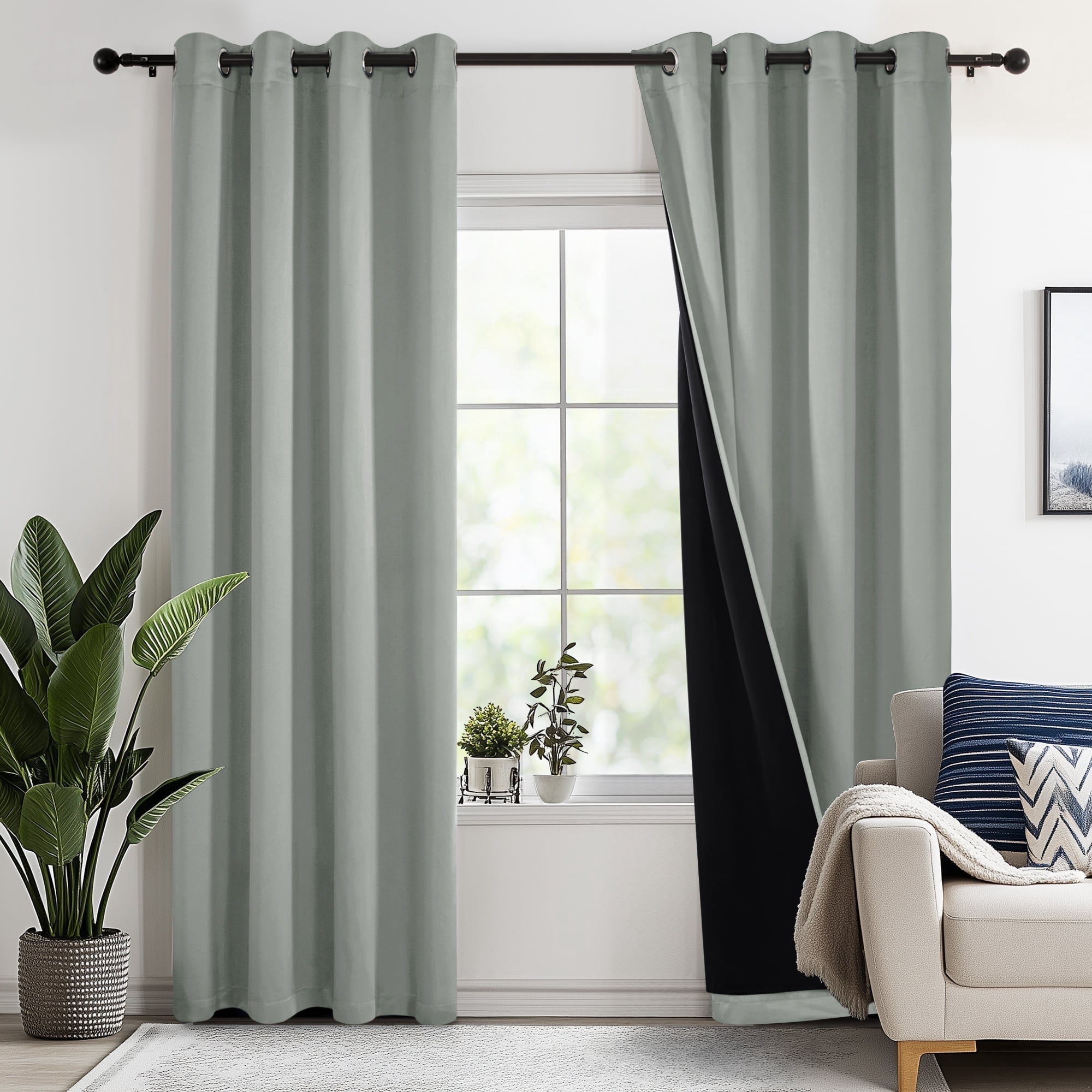 Deconovo 100% Blackout Curtains for Bedroom, Thermal Insulated, 2 Panels, 52"x72", Light Gray