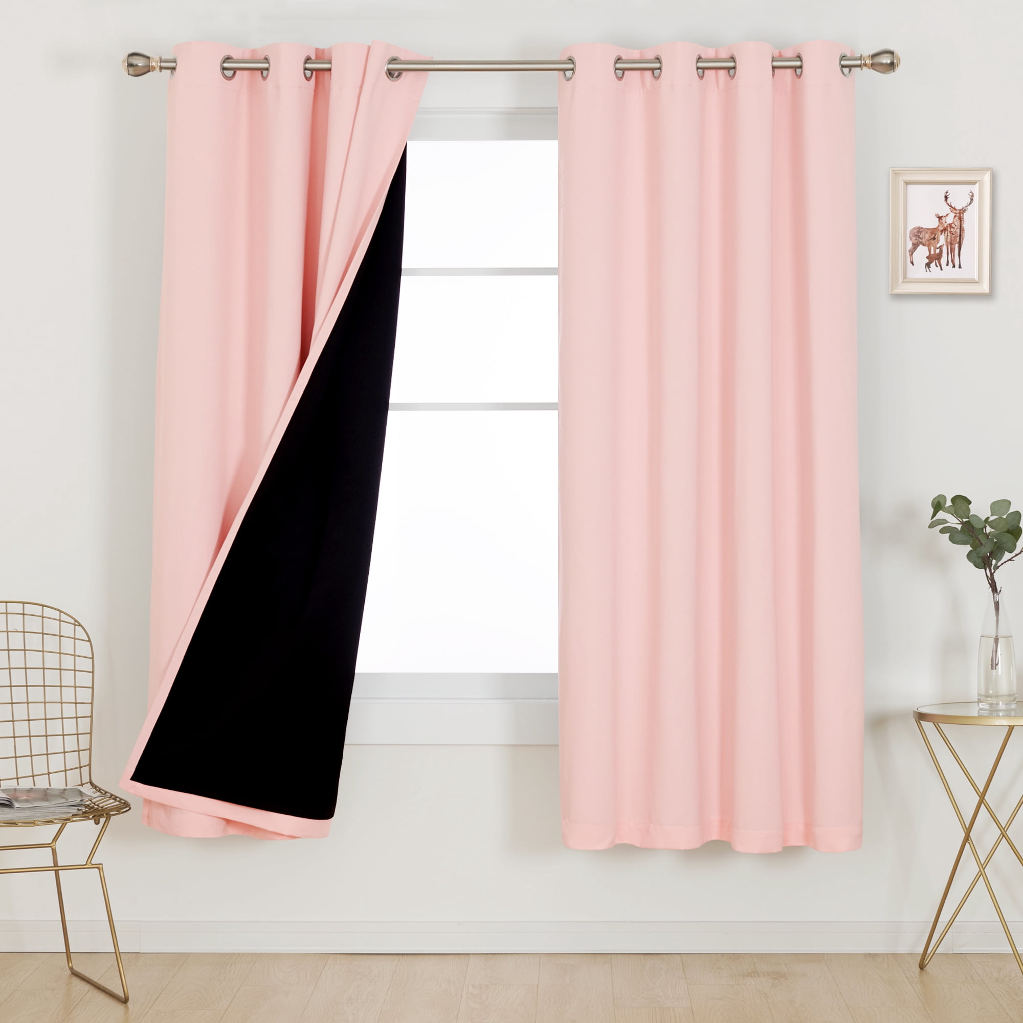 Deconovo Total Blackout Curtains for Living Room, Thermal Insulated, 2 Panels, 52"x72", Crystal Pink