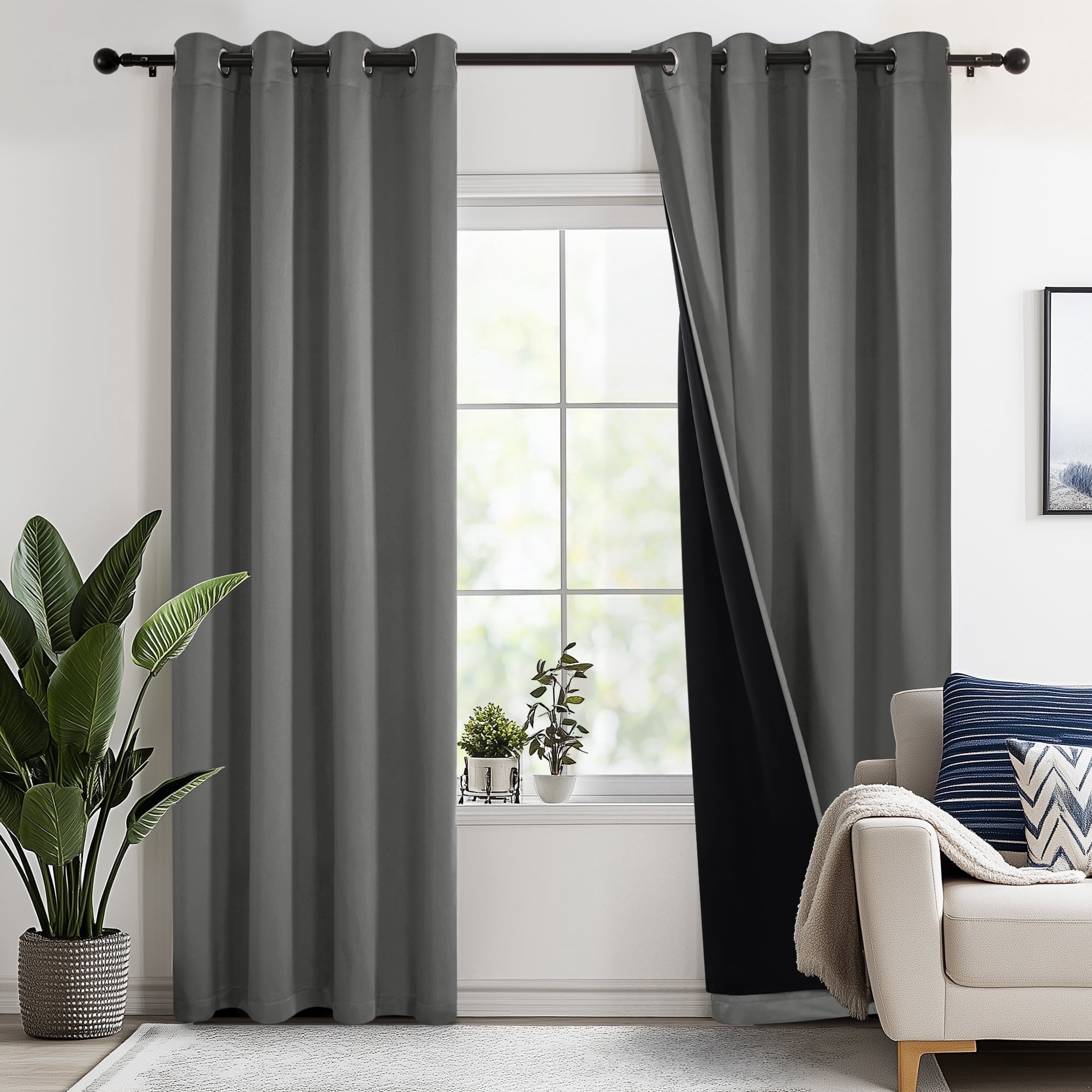 Deconovo Total Blackout Curtains for Living Room, Thermal Insulated, 2 Panels, 52"x72", Dark Gray