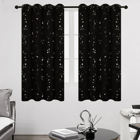 Deconovo Thermal Insulated Curtains with Silver Dots Printed Pattern-Grommet Blackout Curtains for Nursey Room(52W x 54L inch, Black, 2 Panels)