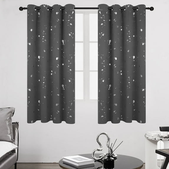 Deconovo Thermal Insulated Curtains with Silver Dots Printed Pattern-Grommet Blackout Curtains for Nursey Room(52W x 54L inch, Dark Gray, 2 Panels)