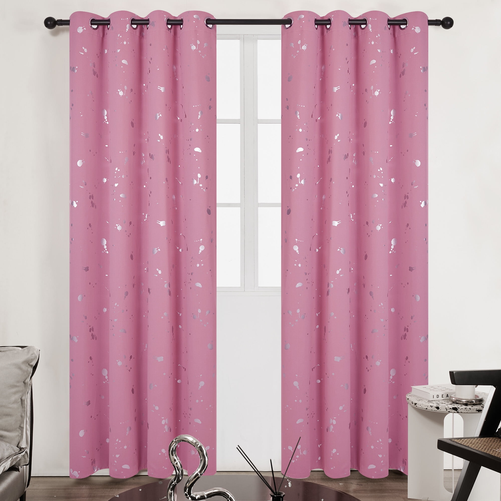 Deconovo Thermal Insulated Curtains with Silver Dots Printed Pattern
