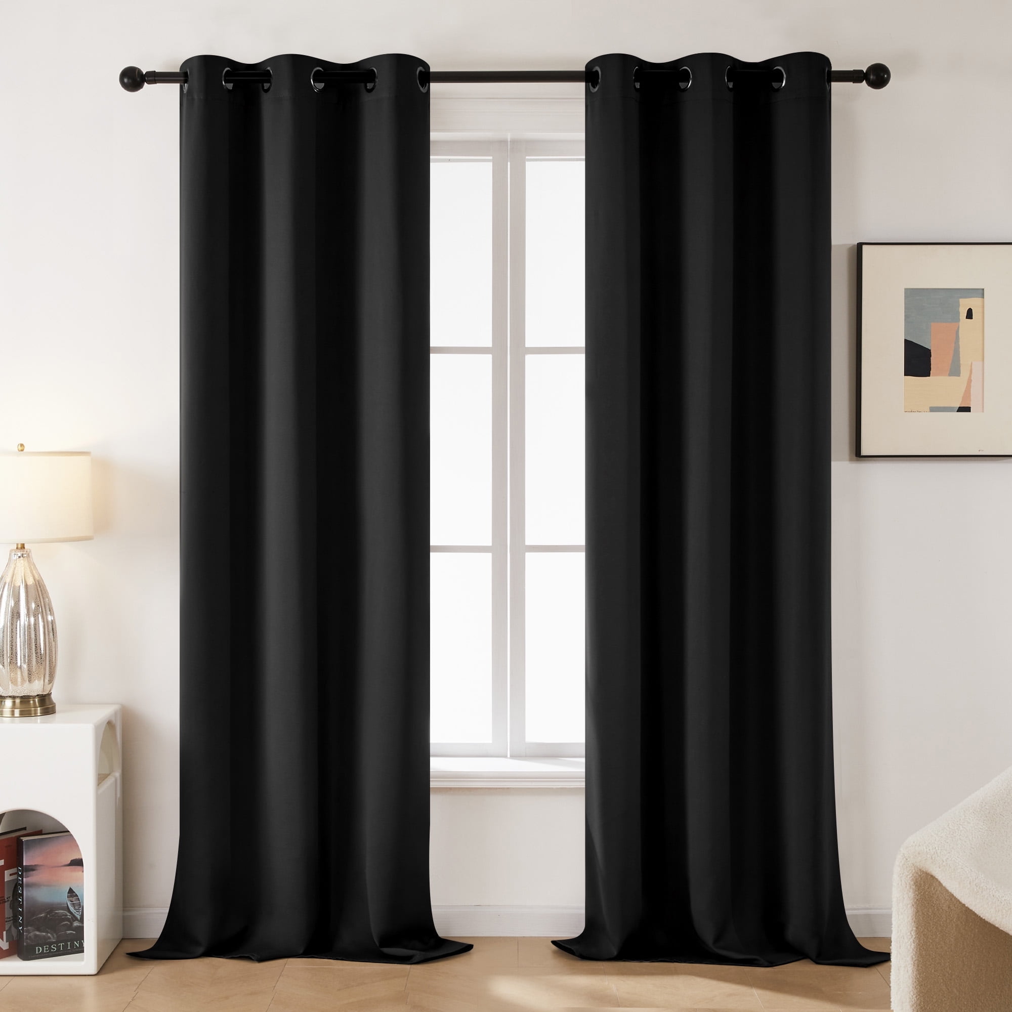 Deconovo Thermal Insulated Black Out Window Curtains for Bedroom (Black, 42"x84", Pack of 2 Panels)