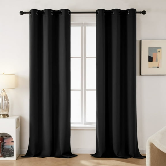 Deconovo Thermal Insulated Solid Blackout Window Curtains for Living Room (Black, 42" x 84", 2 Panels)